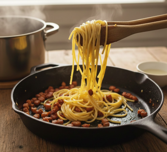 Step 4: Mix pasta with pancetta