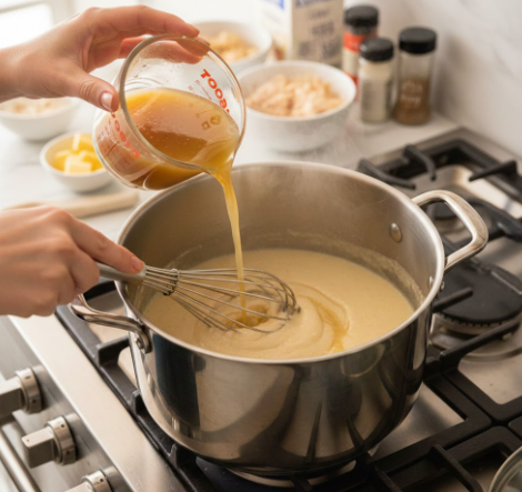 Step 4: Whisk in the Chicken Broth