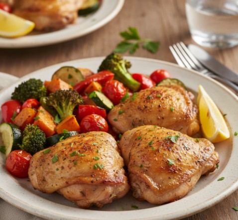4. Baked Chicken Thighs with Roasted Vegetables