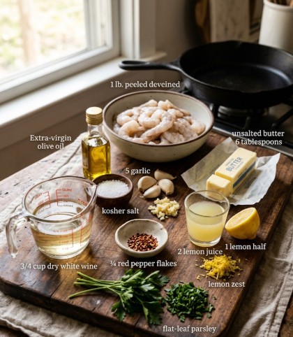 Ingredients Of Scampi Sauce With Wine